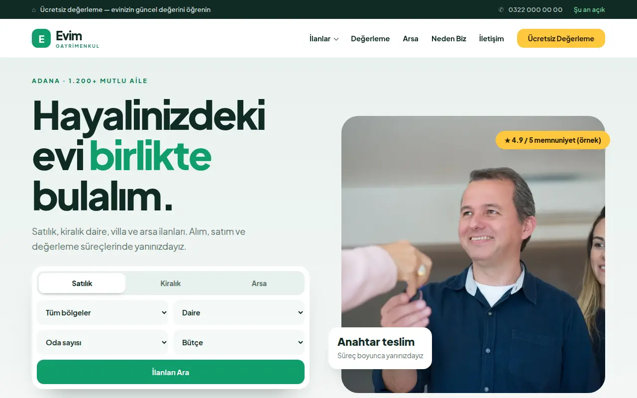 Emlak Ofisi Web Sitesi — Evim Gayrimenkul